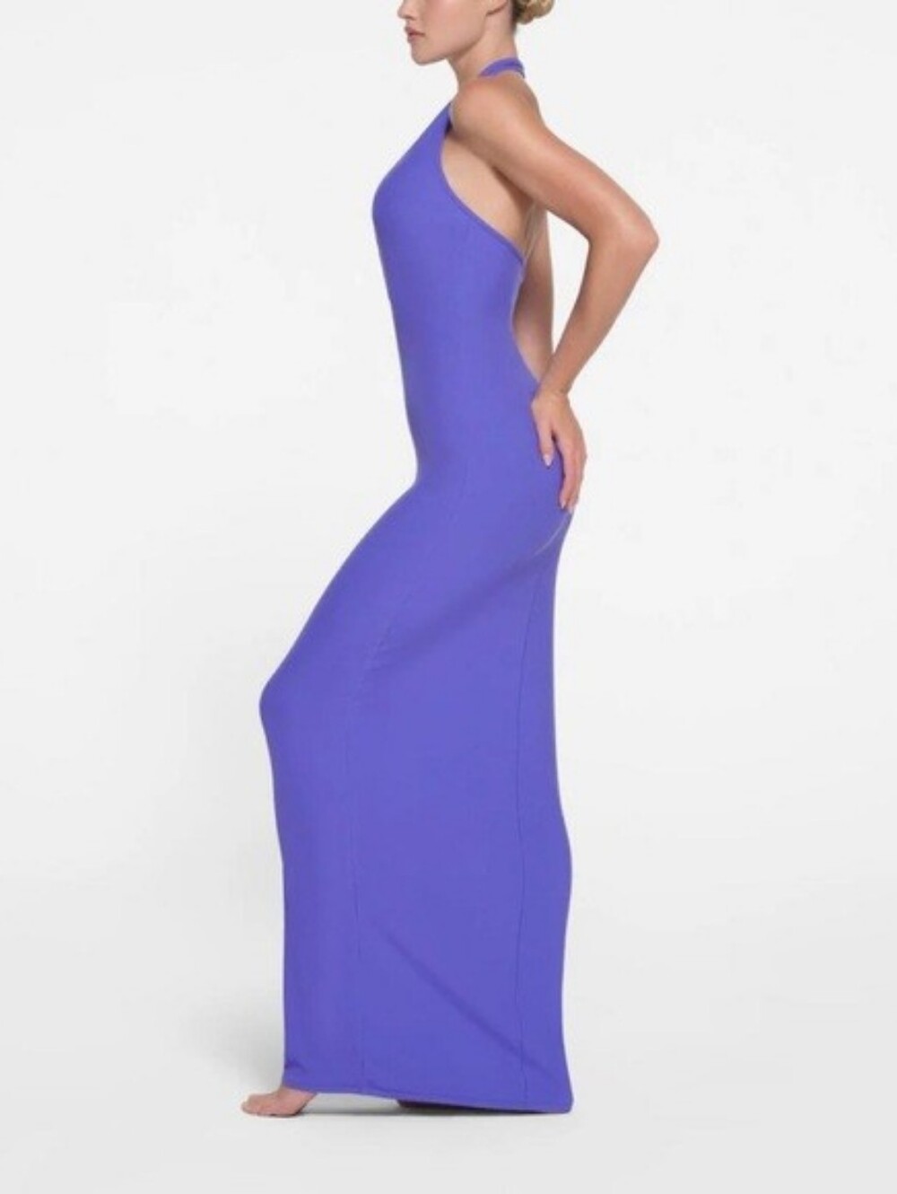 SKIMS SOFT LOUNGE DEEP PLUNGE HALTER LONG DRESS TANZANITE SMALL NWT - Picture 2 of 5